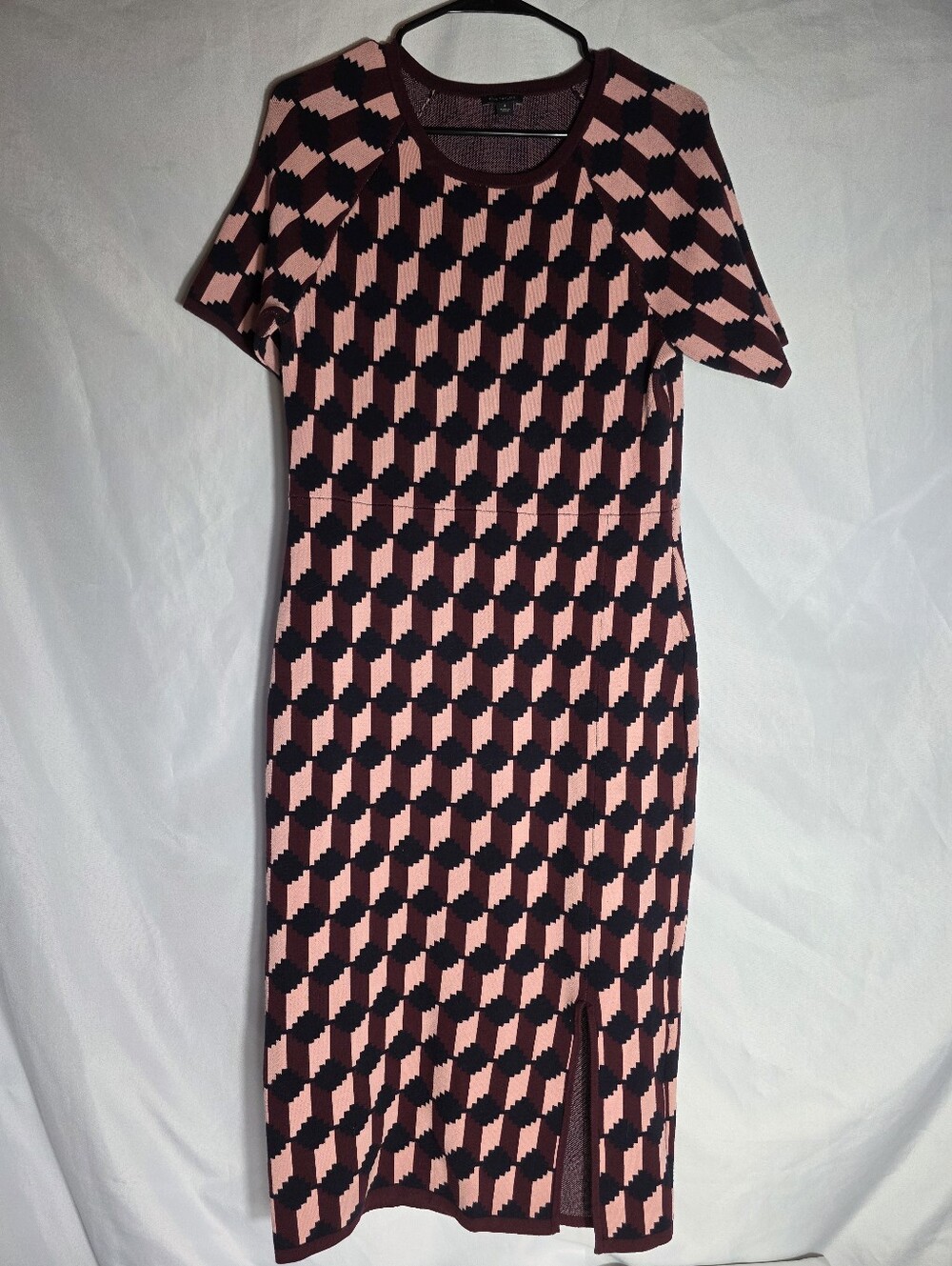 Ann Taylor Geometric Print Short Sleeve Sweater Midi Dress Size Medium